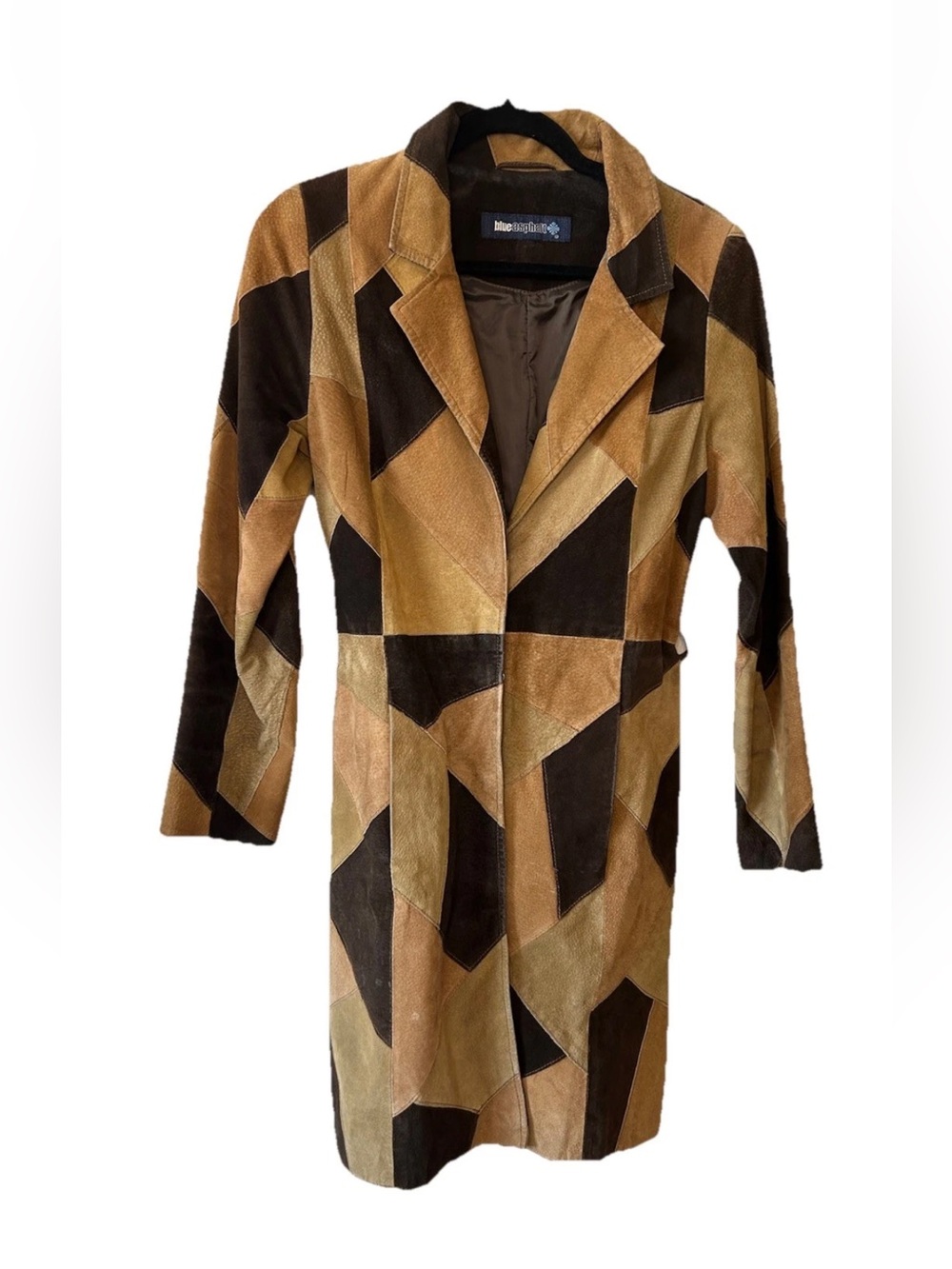 Vintage 90s Suede Patchwork Leather Coat Brown Tan Boho Y2K Small Penny Lane - Picture 15 of 16